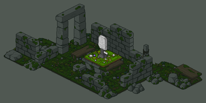 The Glukko Tablet on a bright patch of ground, with the Deepgrove ruins dimmed behind it.